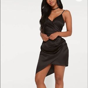 Black satin wrap dress.